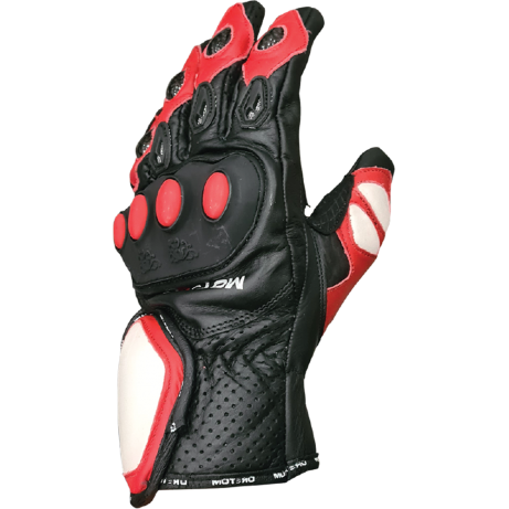 MOTERO Gloves SLG-115 Full Leather w Knuckle Red