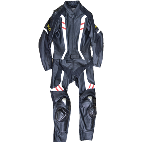 TRAX Full Leather Suit SLG-1205 Full Leather 2pc Black/White/Red