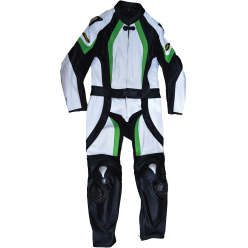 TRAX Full Leather Suit SLG-1208 Full Leather 2pc White/Black/Green