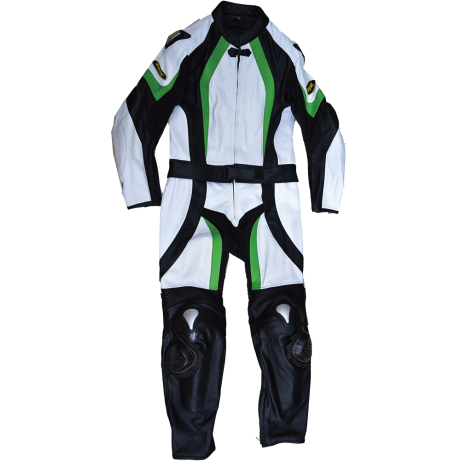 TRAX Full Leather Suit SLG-1208 Full Leather 2pc White/Black/Green